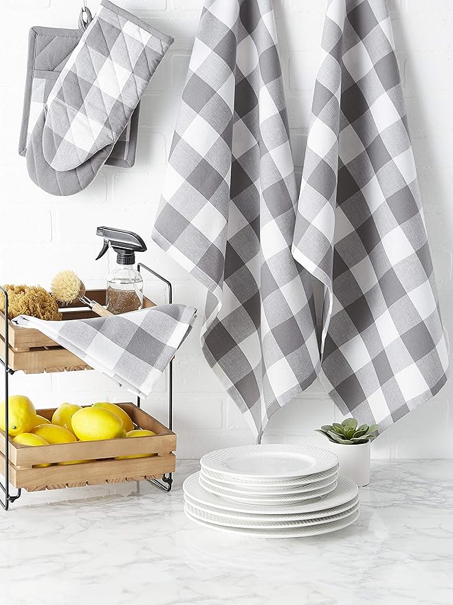 DII Buffalo Check Kitchen Collection, Classic Farmhouse Kitchen Set, Potholder, One Size, Gray & White, 2 Piece