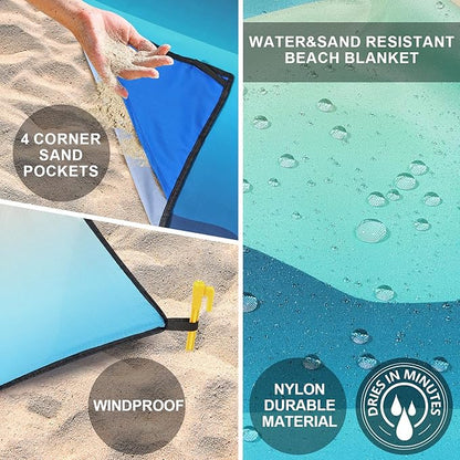 WIWIGO Beach Blanket Waterproof Sandproof Beach Mat 79" X 83"/10'x9'for 2-8 Adults Quick Drying Outdoor Picnic Mat Beach Accessories for Travel, Camping, Hiking - Image 3