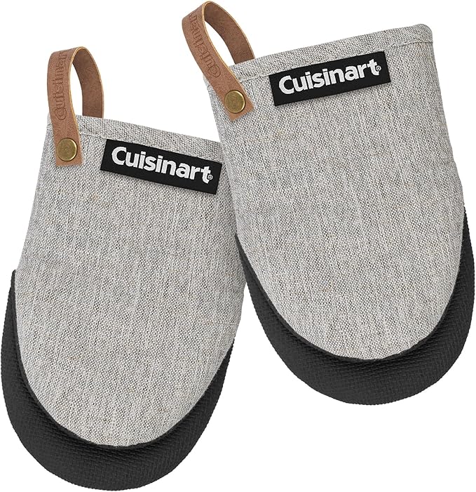 Cuisinart Heritage Mini Oven Mitts – 5.5” x 7” Heat-Resistant Kitchen Mitts for Oven with Non-Slip Neoprene Palm, Cotton Filling, and Faux Leather Loop – Durable Oven Mitt Set for Cooking & Baking by BestBrands