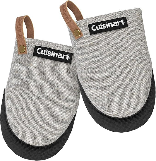 Cuisinart Heritage Mini Oven Mitts – 5.5” x 7” Heat-Resistant Kitchen Mitts for Oven with Non-Slip Neoprene Palm, Cotton Filling, and Faux Leather Loop – Durable Oven Mitt Set for Cooking & Baking by BestBrands