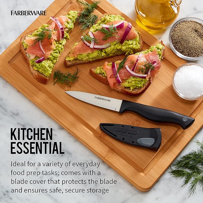 Farberware Edgekeeper 3.5-Inch Paring Knife with Self-Sharpening Blade Cover, High Carbon-Stainless Steel Kitchen Knife with Ergonomic Handle, Razor-Sharp Knife, Black - Image 6