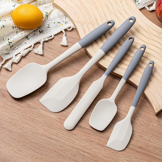 Silicone Spatula Set, 5 Piece Food Grade Rubber Spatulas for Baking, Cooking, and Mixing High Heat Resistant Non Stick Dishwasher Safe BPA-Free (Gray+White) - Image 7