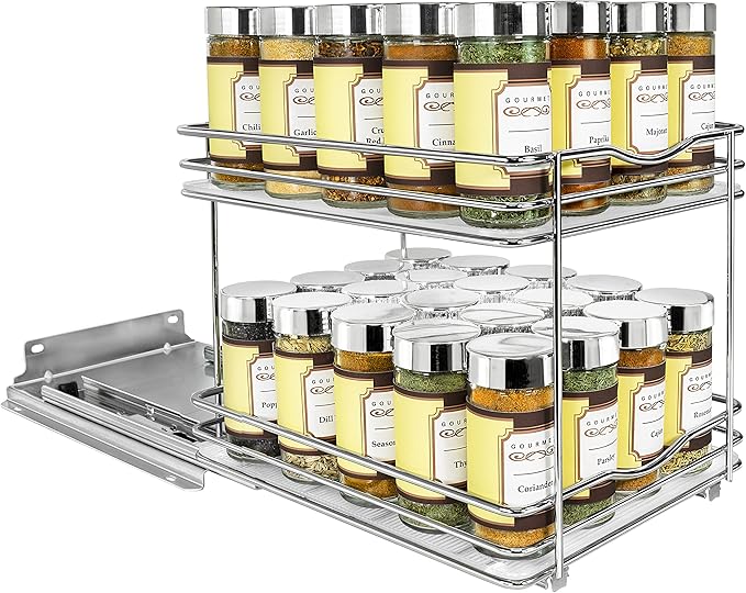 LYNK PROFESSIONAL® Pull Out Spice Organization for Cabinets - 8-3/8 inch Wide – Spice Rack for Inside Cabinets, Slide Out Spice Rack Organizer for cabinet – Pull Out Spice Rack, Sliding 2 Tier Chrome - Image 9