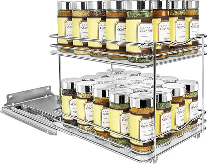 LYNK PROFESSIONAL® Pull Out Spice Organization for Cabinets - 8-3/8 inch Wide – Spice Rack for Inside Cabinets, Slide Out Spice Rack Organizer for cabinet – Pull Out Spice Rack, Sliding 2 Tier Chrome - Image 9