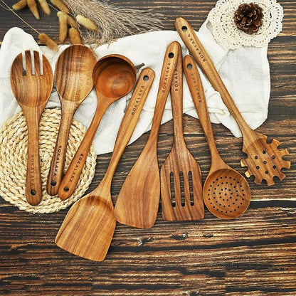 Teak Wooden Spoons for Cooking - 8Pcs Kitchen Utensils Set With Spatulas - Image 3