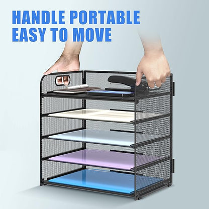 Supeasy 5 Trays Paper Organizer Letter Tray with Handle-Mesh Desk File Holders, Paper Sorter Desk Organizer for Office, Home, Classroom or School - Image 5