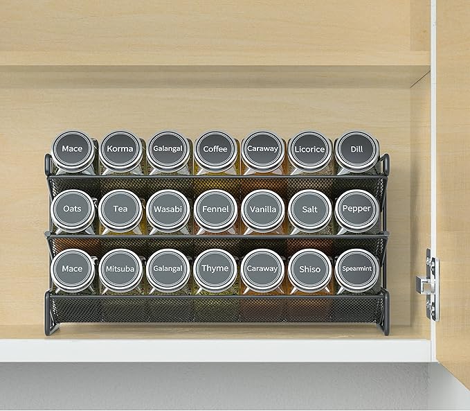 SpaceAid Spice Rack Organizer with 21 Spice Jars, 386 Spice Labels, Chalk Marker and Funnel Set for Cabinet, Countertop, Pantry, Cupboard or Door & Wall Mount - 21 Jars, 13.4" W × 9" H, Black - Image 2