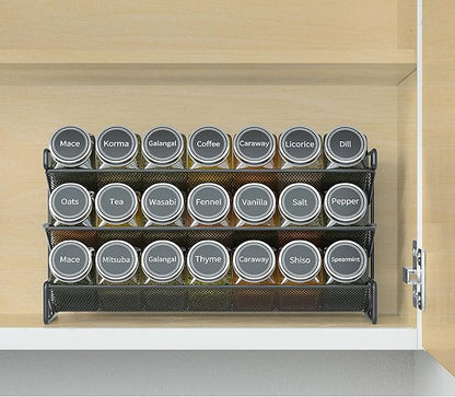 SpaceAid Spice Rack Organizer with 21 Spice Jars, 386 Spice Labels, Chalk Marker and Funnel Set for Cabinet, Countertop, Pantry, Cupboard or Door & Wall Mount - 21 Jars, 13.4" W × 9" H, Black - Image 2