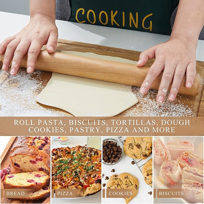 Bamber Wood Rolling Pin for Baking Large Wooden Rolling Dowel Stick Dough Roller for Cookie Dumpling Pastry Pizza Tortilla, 17.3'' by 1.6''