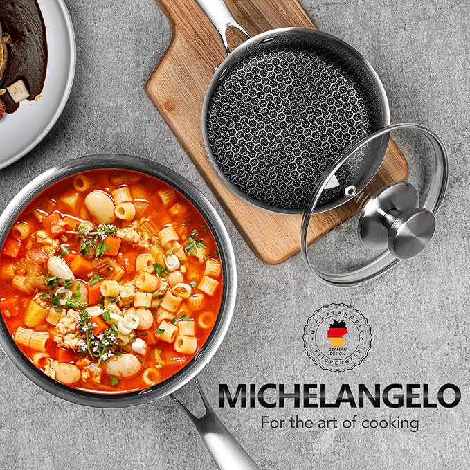 MICHELANGELO Triply Stainless Steel Pot Set, Hybrid Nonstick Saucepan Set with Lids, Induction Compatible Heavy Duty Sauce Pan 1QT & 2QT & 3QT, Honeycomb Interior, Dishwasher Safe Cookware - 6 Piece - Image 7
