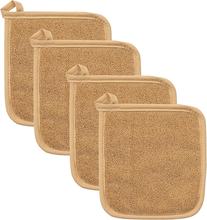 RITZ Terry Potholder & Hot Pad: Unparalleled Heat Resistant, Durable 100% Cotton – Ergonomically Designed for Optimal Grip – Easy-Care Machine Washable – 4-Pack, Straw by Ritz+Foodservice