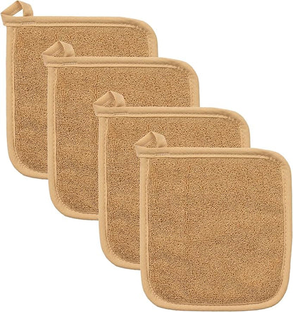 RITZ Terry Potholder & Hot Pad: Unparalleled Heat Resistant, Durable 100% Cotton – Ergonomically Designed for Optimal Grip – Easy-Care Machine Washable – 4-Pack, Straw by Ritz+Foodservice