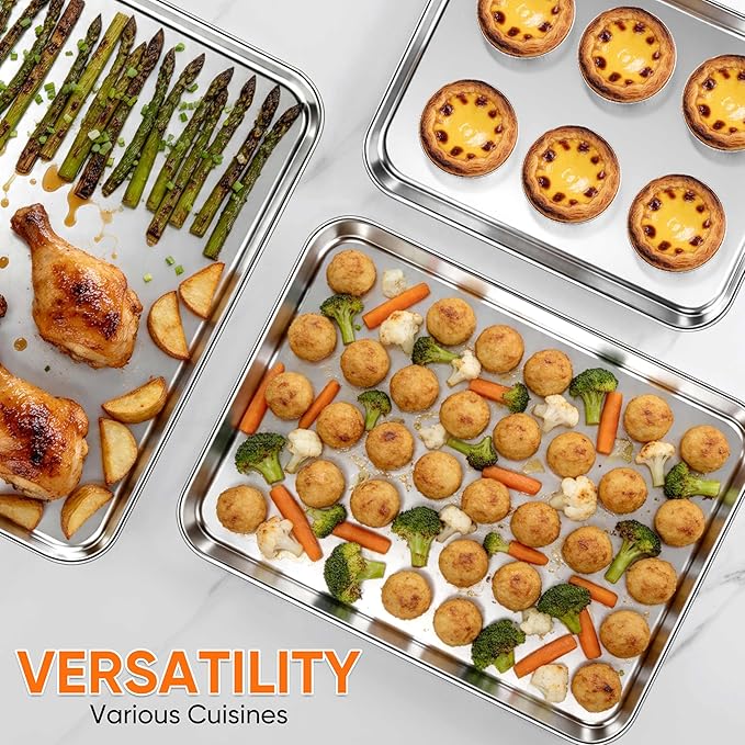 LIANYU Baking Sheet Pans Set of 3, Stainless Steel Cookie Sheets for Baking, 17.5/16/12.4 Inch, Half/Quarter/Jelly Roll Pans for Oven, Mirror Finish Metal Tray, Heavy Duty & Rust Resistant - Image 6