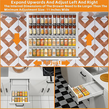 Yieach 8 Pack Adjustable In Drawer Spice Organizer - Expandable From 11'' to 22'' - Acrylic Drawer Seasoning Organizer,Clear Spice Organization Tray for Cabinet Drawers Condiment,Nail Polish and Jar