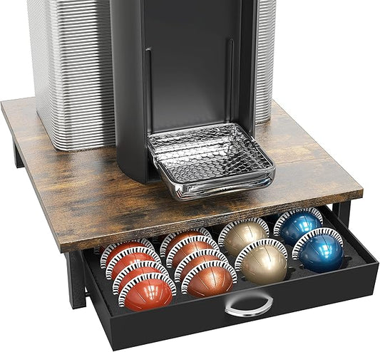 DecoBrothers Vertuo Pod Holder Drawer, 24 Large or 48 Small Nespresso Capsule Organizer, Rustic Brown by DecoBrothers