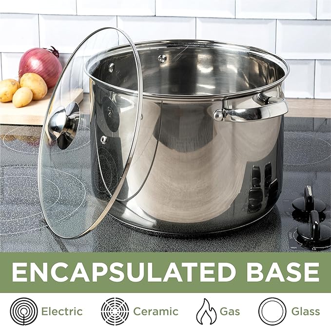 Ecolution Pure Intentions Stock Pot - Features Tempered Glass Lid, Stay-Cool Handles, and Encapsulated Bottom - Oven Safe - Curbside Recyclable Stainless Steel - 12 Quarts - Image 4