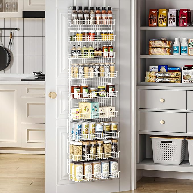 JKsmart 9-Tier Spice Rack Organizer with Door Hook, Wall Mount, and Extra Large Capacity for Pantry – Stylish White Design for Effortless Organization, Ultimate Kitchen Storage Solution by JKsmart