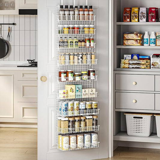 JKsmart 9-Tier Spice Rack Organizer with Door Hook, Wall Mount, and Extra Large Capacity for Pantry – Stylish White Design for Effortless Organization, Ultimate Kitchen Storage Solution by JKsmart