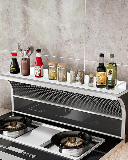SZJHXIN 4X Strong Magnetic Stove Top Shelf, Adjustable 15-30 Inches, Fits Various Stove Lengths, Kitchen Organizer, Holds Spices, Condiments and BBQ Sauces (White)