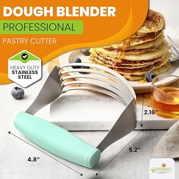 Spring Chef XL Dough Blender For Baking, Heavy Duty Manual Dough Mixer, Stainless Steel Pastry Cutter with Sharp Blades, Pastry Blender for Easy Mixing, Dishwasher Safe - Mint - Image 2
