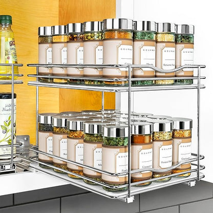 LYNK PROFESSIONAL® Pull Out Spice Organization for Cabinets - 8-3/8 inch Wide – Spice Rack for Inside Cabinets, Slide Out Spice Rack Organizer for cabinet – Pull Out Spice Rack, Sliding 2 Tier Chrome by LYNKPROFESSIONAL