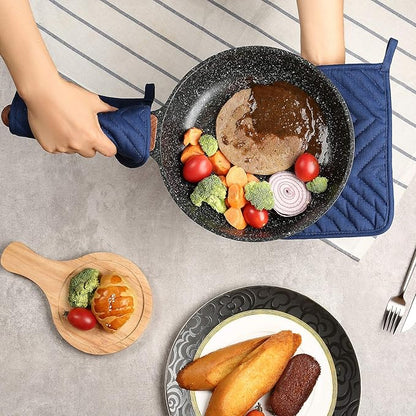 Cotton Pocket Pot Holders Machine Washable Heat Resistant Hot Pads for Kitchen Square Blue Oven Mitts 7"x9" Set of 3 - Image 6