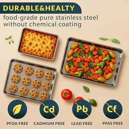 Baker’s Signature Stainless Steel Cookie Sheet Pan, Stainless Steel Baking Sheet Set of 3, Mirror Finish, Non-Stick, Rust Resistant, BPA Free, Dishwasher Safe, 9/12/16 Inch - Image 6