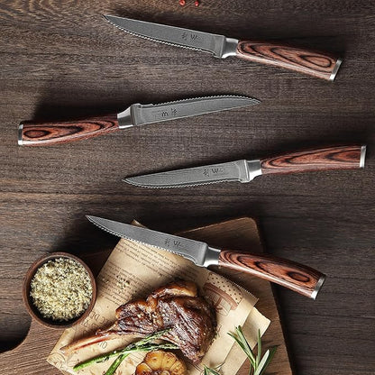 Wakoli EDIB 4-Piece Damascus Steak Knife Set – Professional Dining Kitchen Knives with VG10 Core Blades, 67-Layer Damascus Steel & Ergonomic Pakkawood Handles – Premium Steak Cutlery in Gift Box
