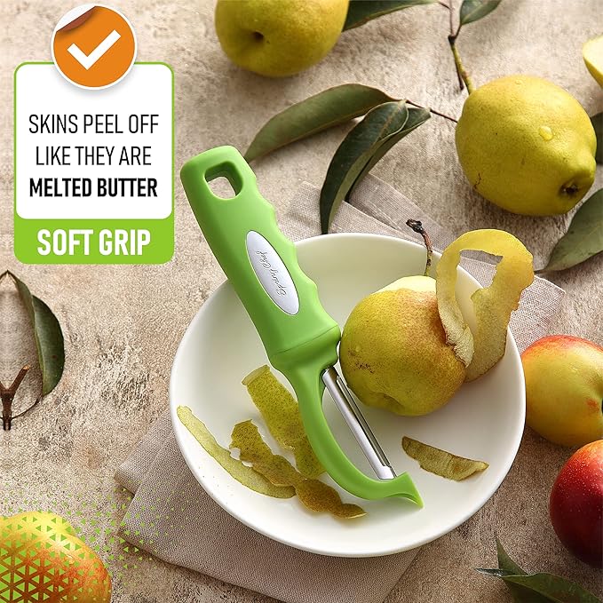 Spring Chef Premium Green Swivel Vegetable Peeler Set of 2, Stainless Steel Apple Peeler for Kitchen with Soft Grip Handle, Dishwasher Safe, Perfect for Potato, Carrot, Veggie, Fruit, Apple, Mango - Image 4