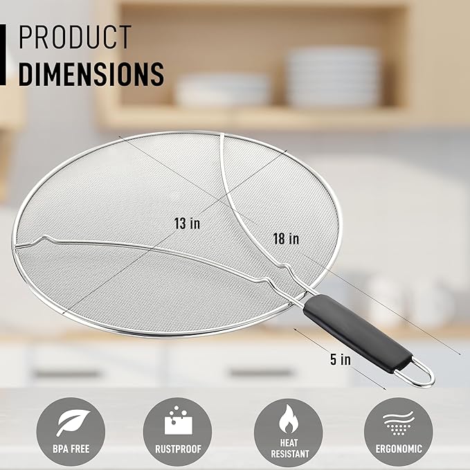 Zulay Kitchen Splatter Screen for Frying Pan (13”) - Grease Splatter Guard for Frying Pan - Oil Splatter Guard - Oil Splash Guard for Frying Pan - Stainless Steel Grease Screen for Stove Top (Black) - Image 3
