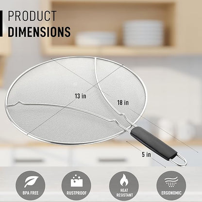 Zulay Kitchen Splatter Screen for Frying Pan (13”) - Grease Splatter Guard for Frying Pan - Oil Splatter Guard - Oil Splash Guard for Frying Pan - Stainless Steel Grease Screen for Stove Top (Black) - Image 3