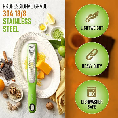 Spring Chef Premium Lemon Zester Grater with Handle - Orange, Garlic, Ginger, Nutmeg, Cheese Grater- Handheld Sharp Kitchen Tool - Stainless Steel Citrus Zester with Blade Cover - Fine Shred, Green - Image 3