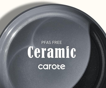 CAROTE Ceramic Cookwar Set, Pots and Pan Set Non Stick 16 Piece, Cookware Set Kitchen Cooking Set Non Toxic, PFAS PTFE Free, Blue - Image 3