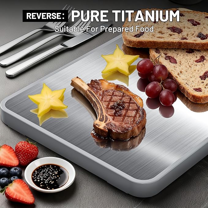 Titanium Cutting Boards For Kitchen,Ebony Wood Cutting Board,Double Sided Metal Chopping Board With Handle And Juice Groove, Idea Kitchen Appliances For Meat And Charcuterie - Image 3