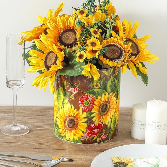 7" Oil Painting Sunflower Utensil Holder, Large Kitchen Utensil Holder Organizer ,Stable Utensil Crock Spatula Holder for Kitchen Counter Countertop Farmhouse Cooking Tools Holder