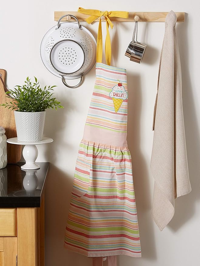 DII Women's Spring & Summer Apron Collection Adjustable, Two Large Pockets & Extra Long Ties, One Size Fits Most