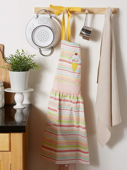 DII Women's Spring & Summer Apron Collection Adjustable, Two Large Pockets & Extra Long Ties, One Size Fits Most