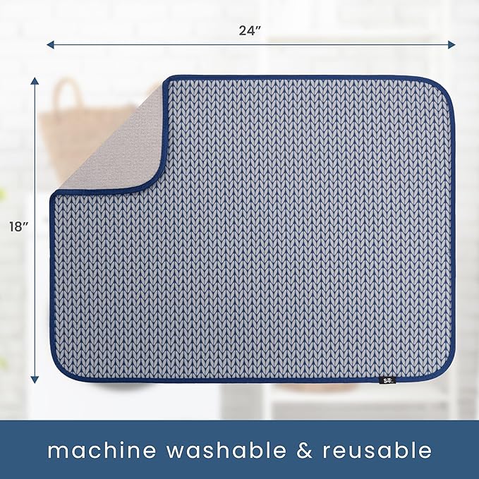 S&T INC. Dish Drying Mat XL, 18” x 24”, Absorbent Microfiber Kitchen Counter Mat, Dish Drying Pad for Dishes, Utensils, Pots and Pans, Extra Large, Blue Stockinette - Image 6