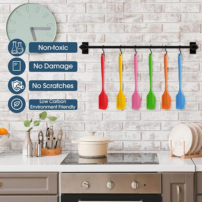 Irenare 24 Pcs Silicone Spatulas 11 Inch Large Rubber Spatulas Heat Resistant Non Stick Flexible Scrapers Seamless One Piece Design Cooking Baking Mixing Tool Cookware Dishwasher Safe, 6 Colors - Image 7