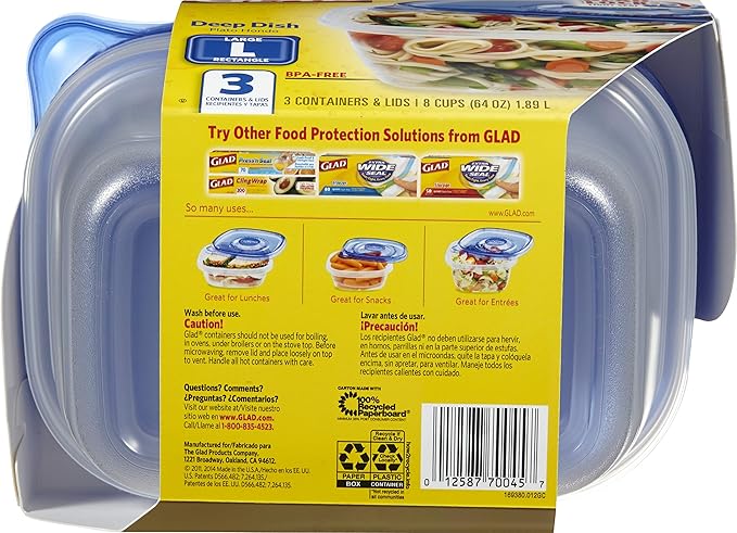 Glad GladWare Deep Dish Food Storage Containers with Lids, Large Rectangle BPA Free Plastic for Soups Salads and Meal Prep, Lock Tight Seal, Microwave Dishwasher Safe, 64 Oz, 3 Count - 6 Pack - Image 4
