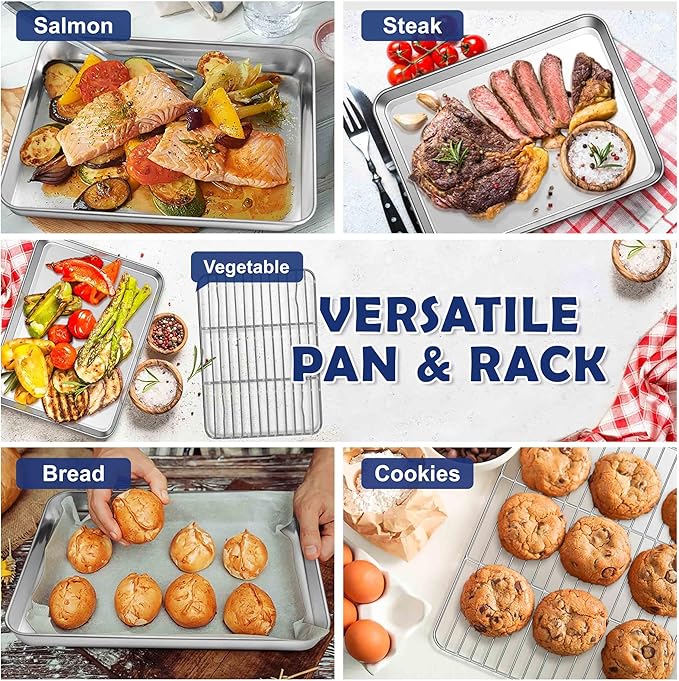 16 Inch Baking Sheet Pan with Rack Set, Joyfair Stainless Steel Toaster Oven Pans Tray & Cooling Racks for Cookie/Jelly Roll/Bacon/Meat, Commercial Metal & Rust-free, Dishwasher Safe - Image 7