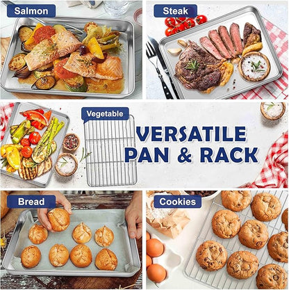 16 Inch Baking Sheet Pan with Rack Set, Joyfair Stainless Steel Toaster Oven Pans Tray & Cooling Racks for Cookie/Jelly Roll/Bacon/Meat, Commercial Metal & Rust-free, Dishwasher Safe - Image 7