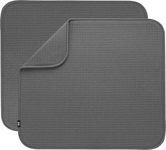 S&T INC. Dish Drying Mat 2 Pack, 16” x 18”, Absorbent Microfiber Kitchen Counter Mat, Dish Drying Pad for Dishes, Utensils, Pots and Pans, Large, Charcoal Grey by STINC