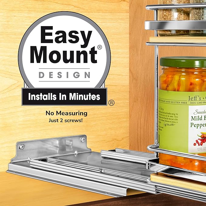 LYNK PROFESSIONAL® Élite™ Pull Out Spice Organization for Cabinets - 8-3/8 inch Wide – Spice Rack for Inside Cabinets – Wood/Chrome - Sliding Spice Rack Organizer for cabinet – Spice Rack - 2 Tier - Image 3