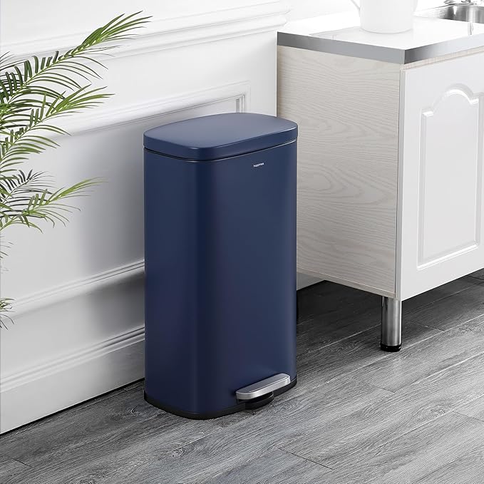 happimess HPM1011E Curtis 8-Gallon Step-Open Trash Can, Fingerprint Resistant, Modern, Minimalistic for Home, Kitchen, Laundry Room, Office, Bedroom, Bathroom, Denim Blue - Image 2