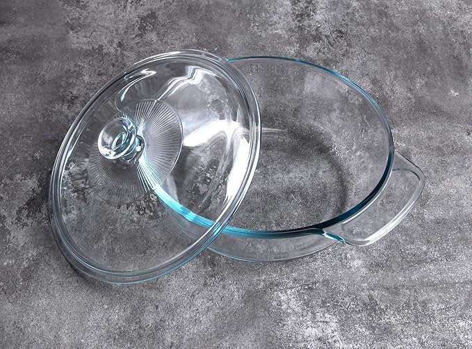 Clear Round Glass Casserole with Lid, Baking Dish with Glass Cover, Oven, Freezer and Dishwasher Safe (1.7-Quart Round)