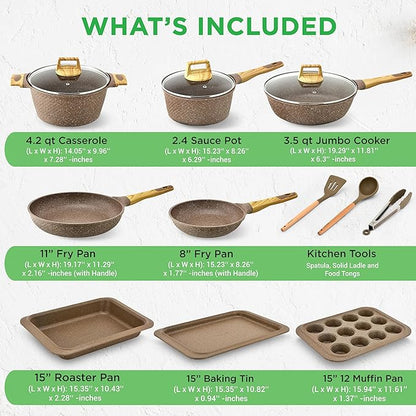NutriChef 22‑Piece Non‑Stick Ceramic Pots and Pans Set – For All Cooktops Including Induction – PTFE & PFAS Free, Includes Bakeware & Utensils - Image 3