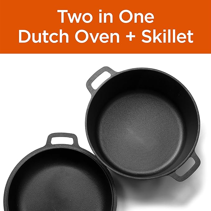 Commercial Chef 2-in-1 5-Qt. Dutch Oven with 10.25-Inch Skillet Lid, Pre-Seasoned Cast Iron, Works on All Cooktops Including Induction, Outdoor Cookware for Campfires or Grills, CHFL508 - Image 2