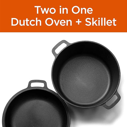 Commercial Chef 2-in-1 5-Qt. Dutch Oven with 10.25-Inch Skillet Lid, Pre-Seasoned Cast Iron, Works on All Cooktops Including Induction, Outdoor Cookware for Campfires or Grills, CHFL508 - Image 2