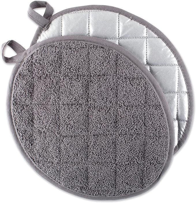 DII Basic Terry Collection Quilted 100% Cotton, Oval Potholder, Gray, 2 Piece by DII